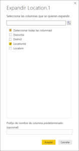 Expandiendo la columna LocationId