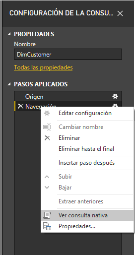 Conectar SQL Server Power-BI-Desktop Consulta Nativa Menu