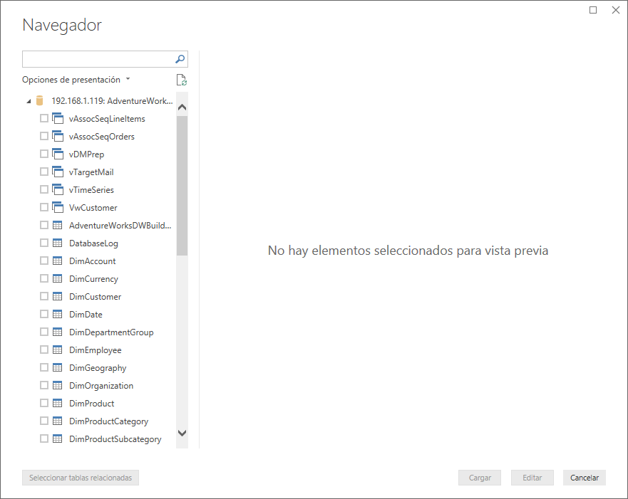 Conectar SQL Server Power BI Desktop- Navegador