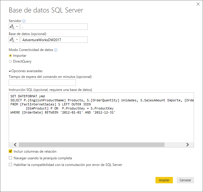 dataXbi-Conectarse a SQL Server-Consulta-Tabla-Combinada