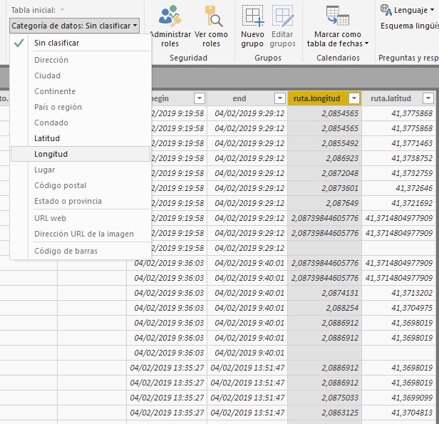 Asignar categoría de datos a las columnas