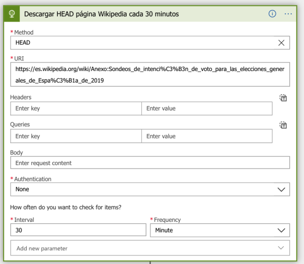 Azure Logic App refrescar conjunto datos Power BI trigger HTTP HEAD