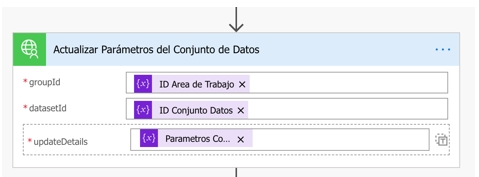 Paso para actualizar parámetros de consulta