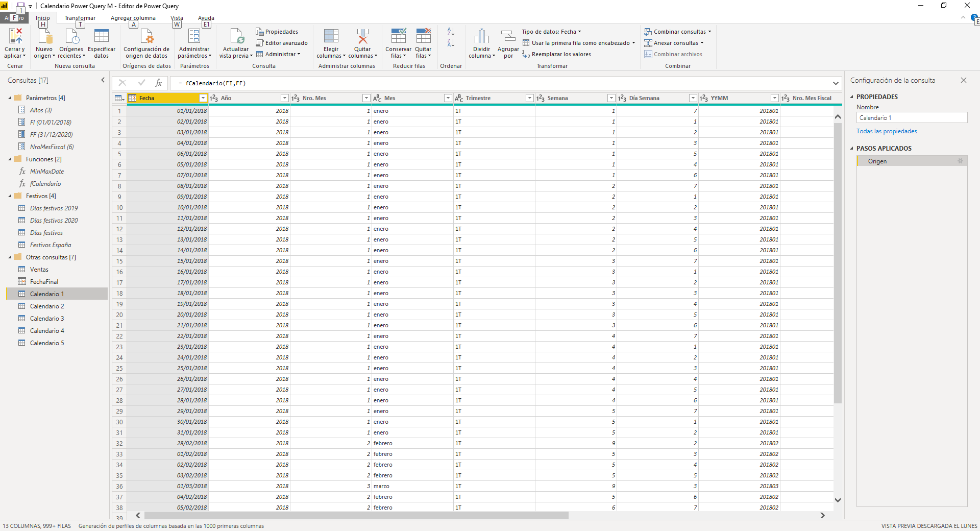 Crear un calendario en Power Query 1