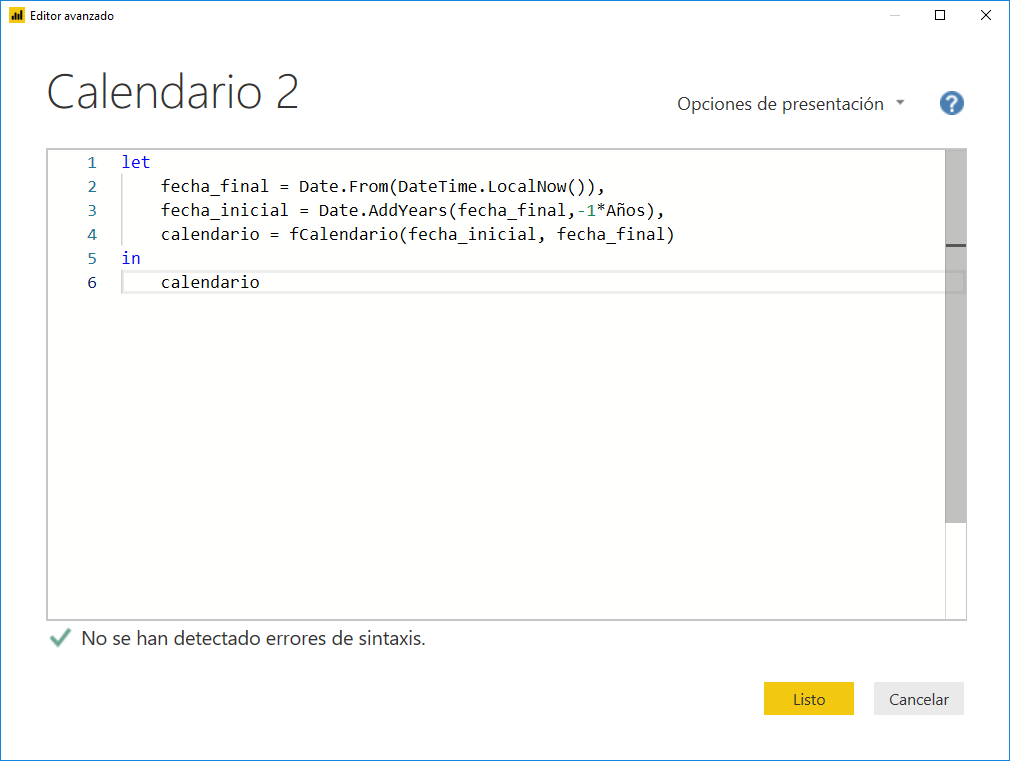 Crear un Calendario en Power Query 2