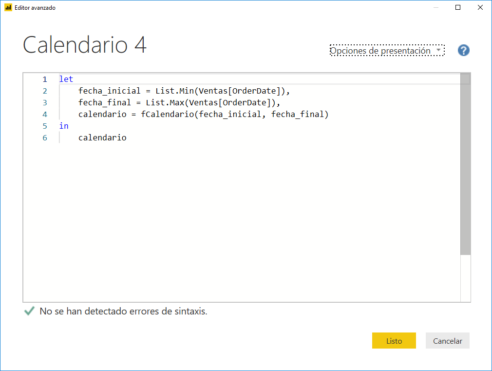 Crear un Calendario en Power Query 4