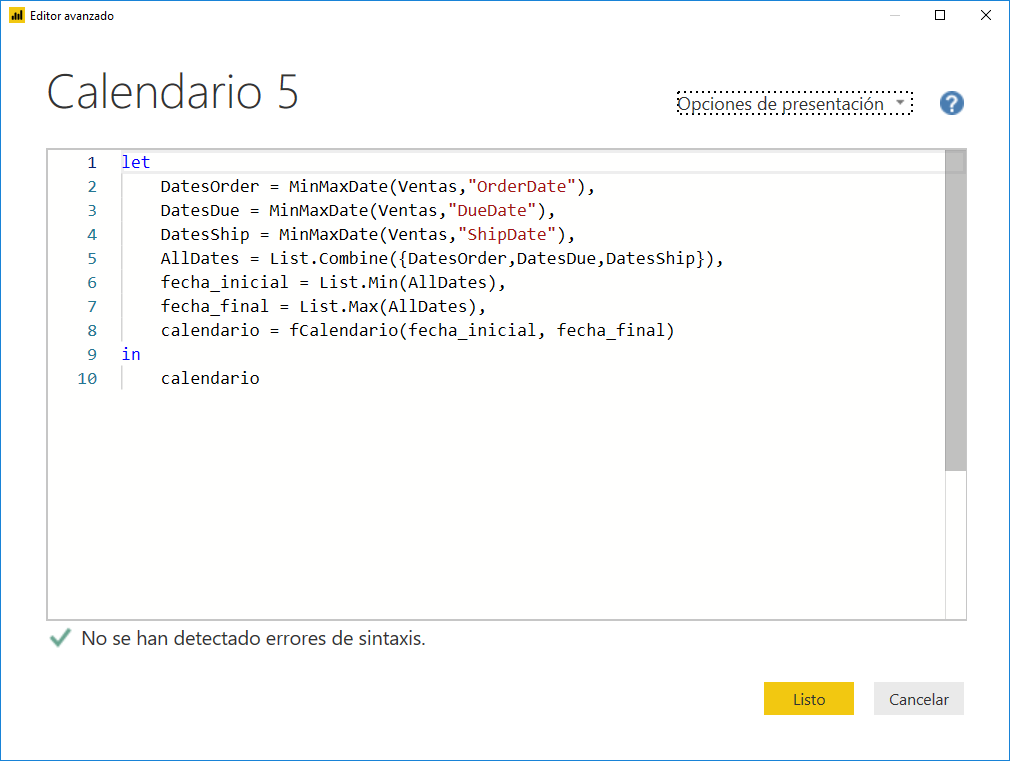 Crear un Calendario en Power Query 5