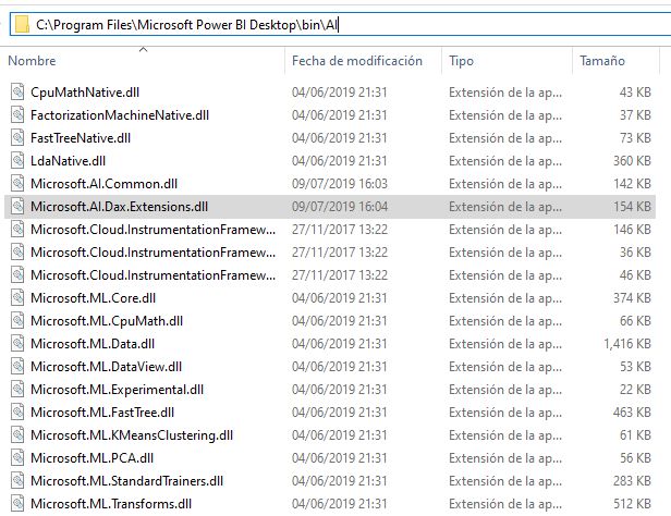 DDLs de AI en instalación de Power BI Desktop