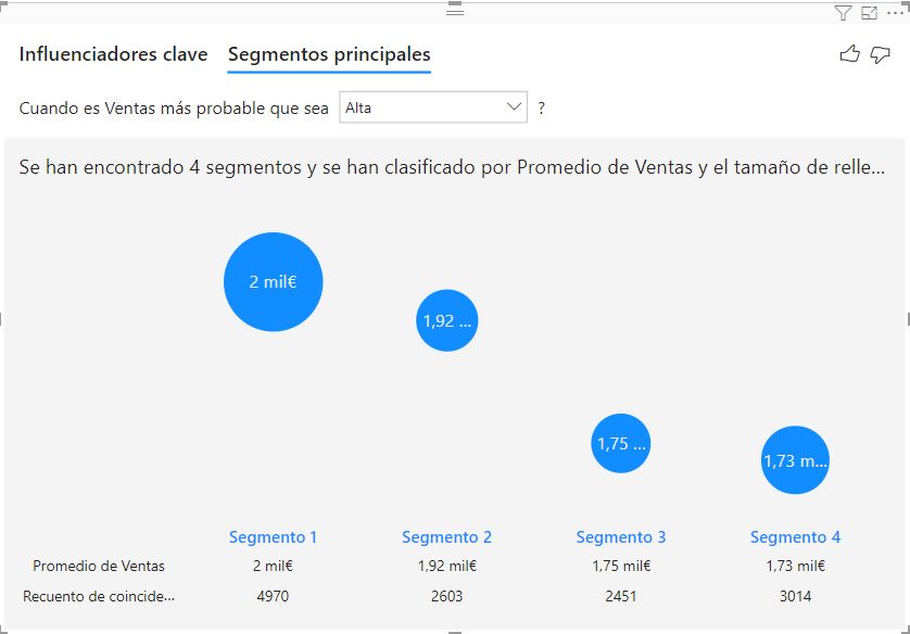 Vista Segmentos Principales en la visualizacion Key Influencers