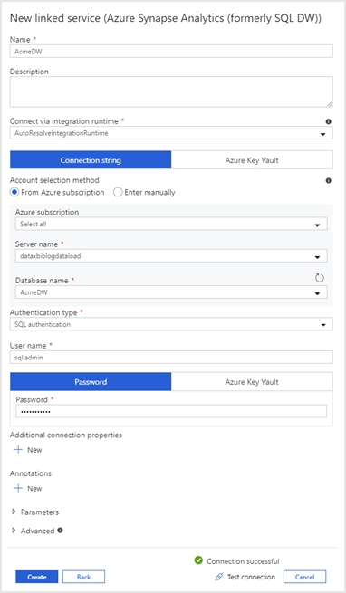 Azure Data Factory - Conexión a Azure Synapse Analytics