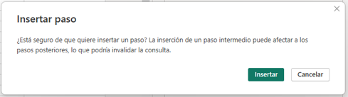 Confirmación de que queremos insertar un nuevo paso