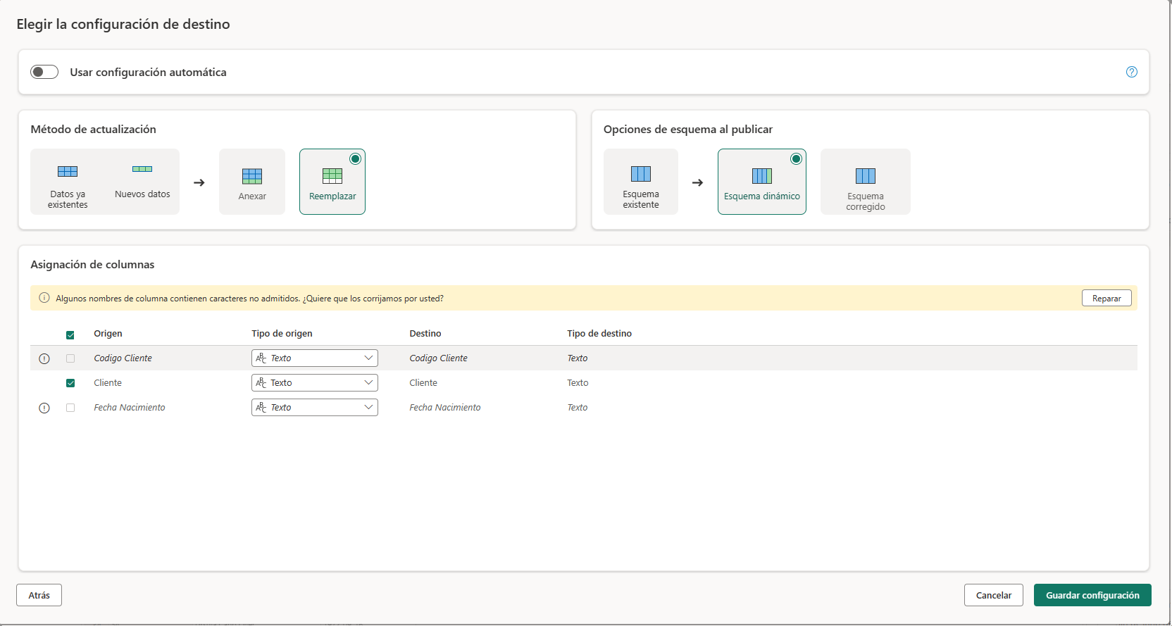 dataXbi - ETL con Flujo de datos Lakehouse configurar destino