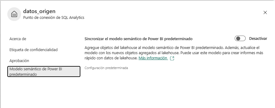 dataXbi-ETL - Lakehouse - deshabilitar modelo semántico predeterminado