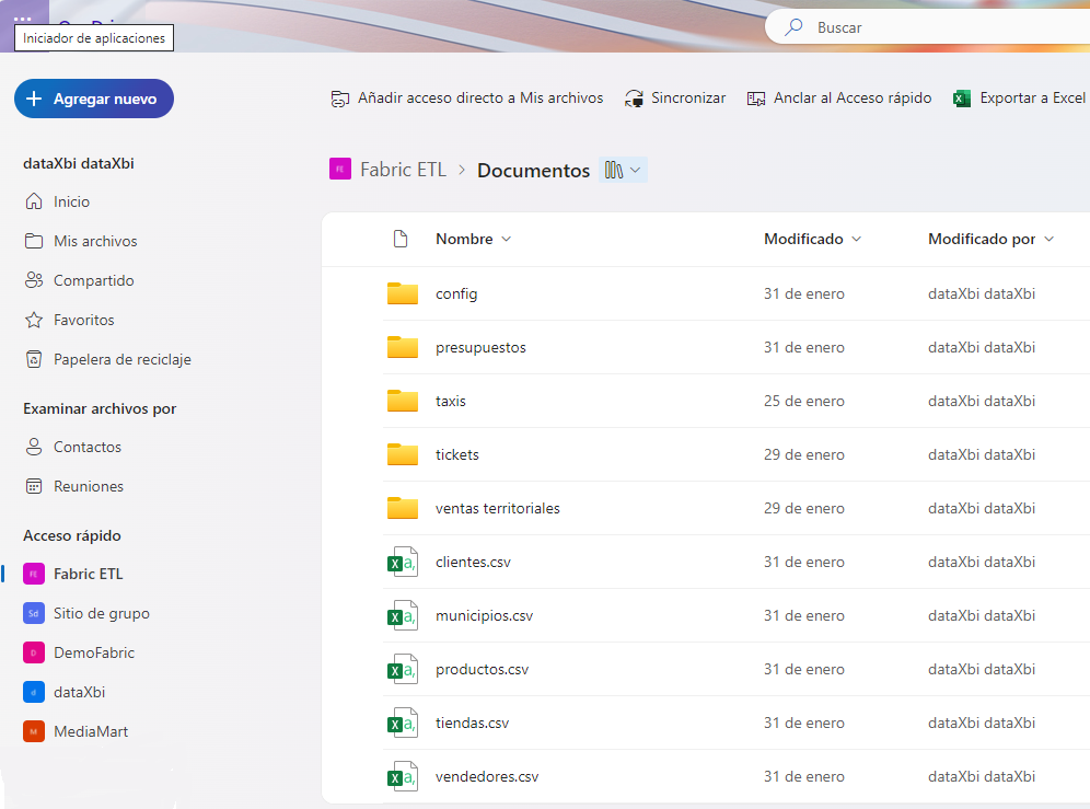 dataXbi - PoC ETL Fabric Origenes de Datos de SharePoint