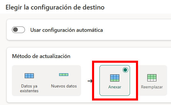 En las consultas con carga incremental hay que utilizar el método de actualización anexar.