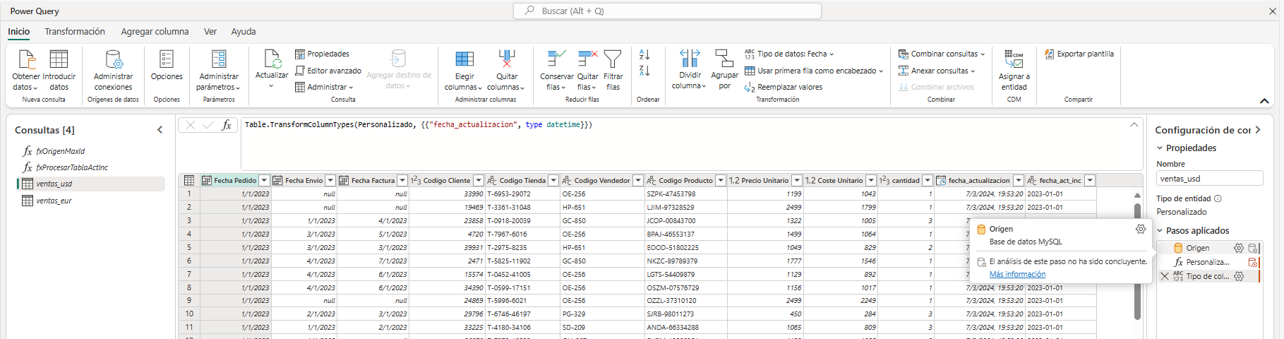 dataXbi - copiar datos MySQL utilizando flujos de datos