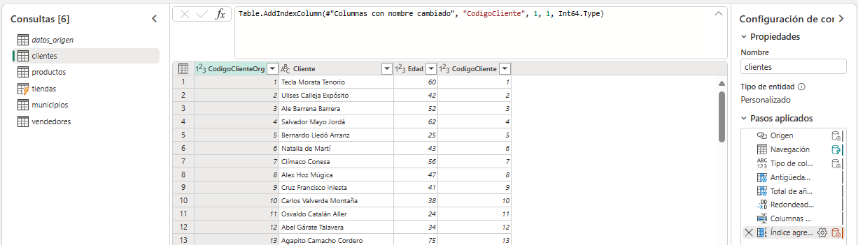 dataXbi-ETL con Flujos de datos Transformaciones Tabla-clientes