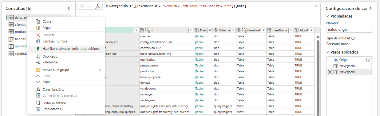 dataXbi-ETL-Trafsormaciones-FD-Lakehouse-Tabla-deshabilitar-almacenamiento